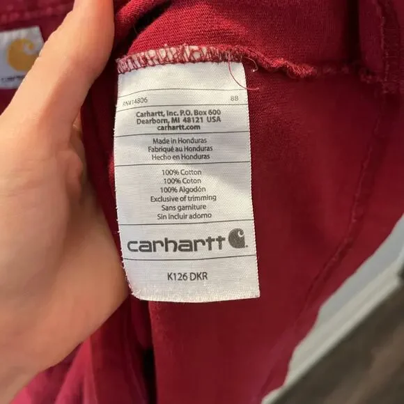 Carhartt K126 Long Sleeve T-Shirt XL Burgundy Workwear Cotton Heavyweight Pocket - Picture 7 of 9
